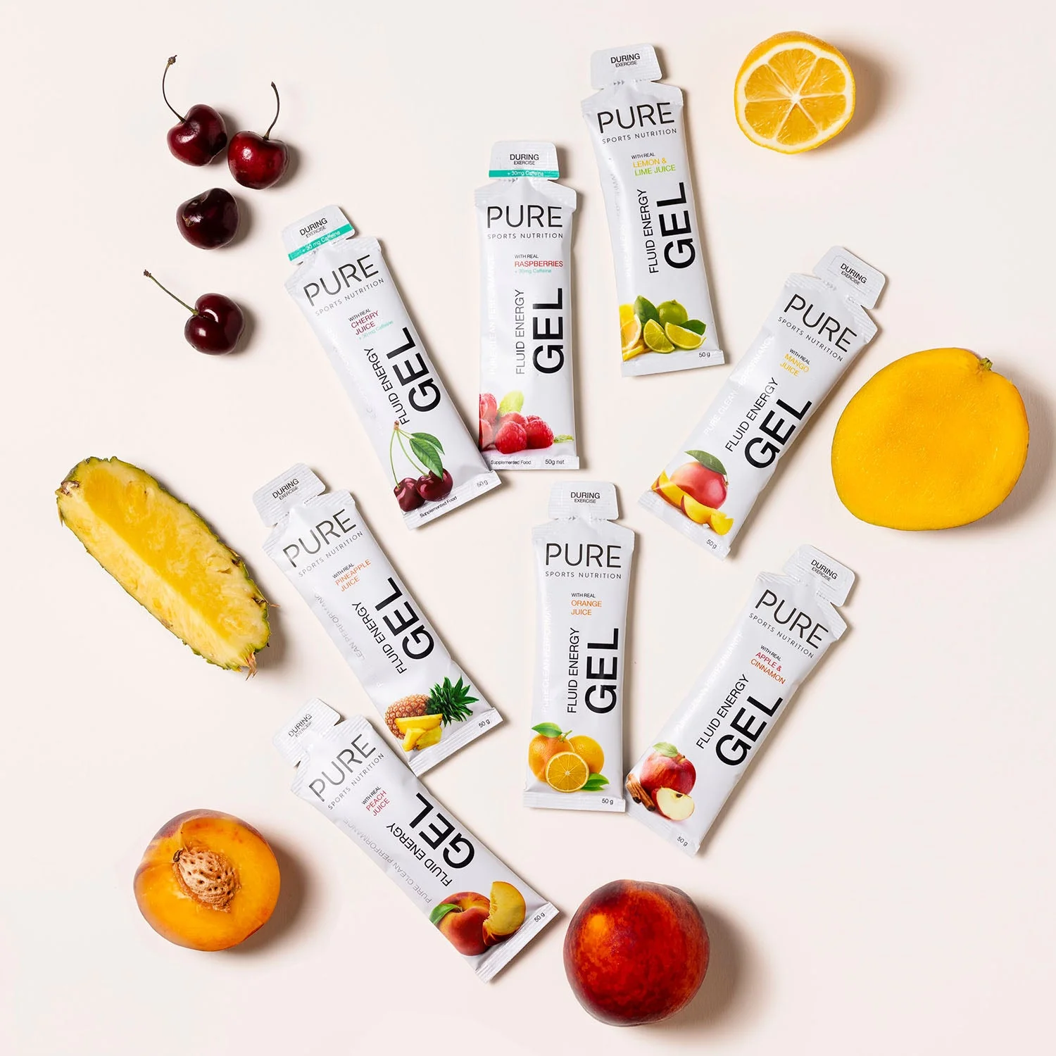 puresport energy gels flatlay